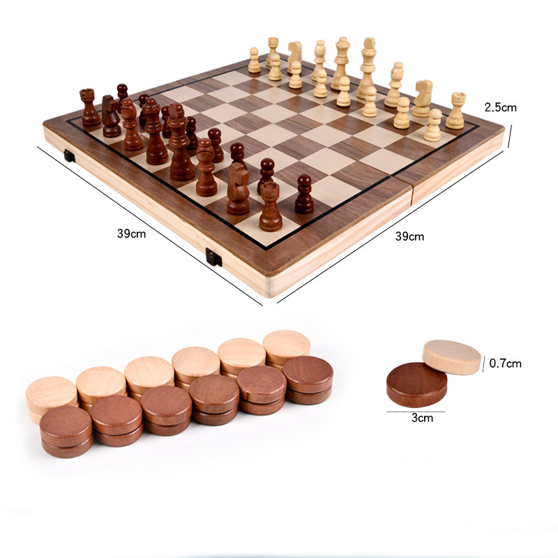 Wooden Chess Set 15*15 inches Folding Magnetic Large Board With 39 Chess Pieces Portable Travel Board Game Set