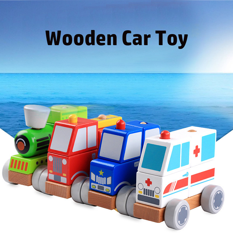 4 Styles Wooden kids funny wooden ambulance toy car for kids learning