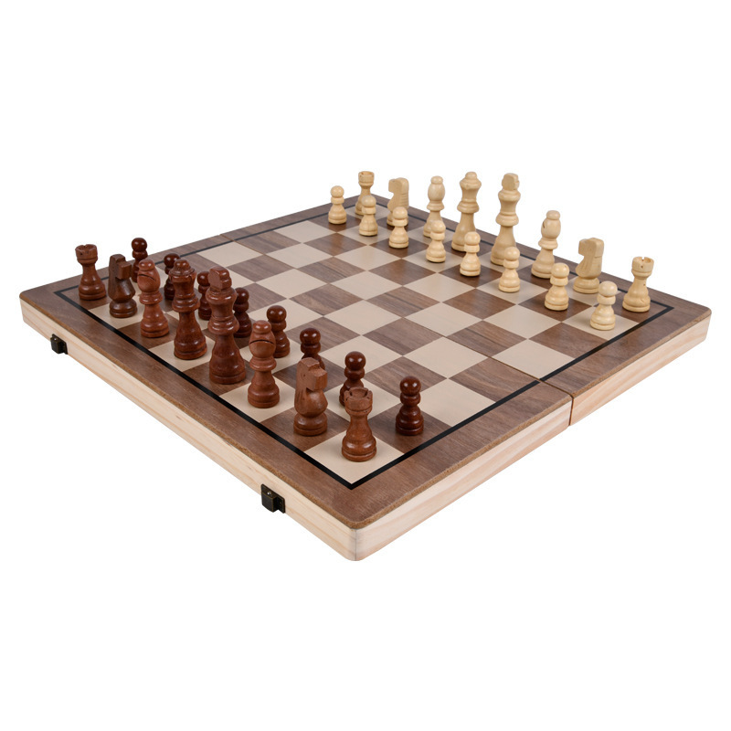 Wooden Chess Set 15*15 inches Folding Magnetic Large Board With 39 Chess Pieces Portable Travel Board Game Set