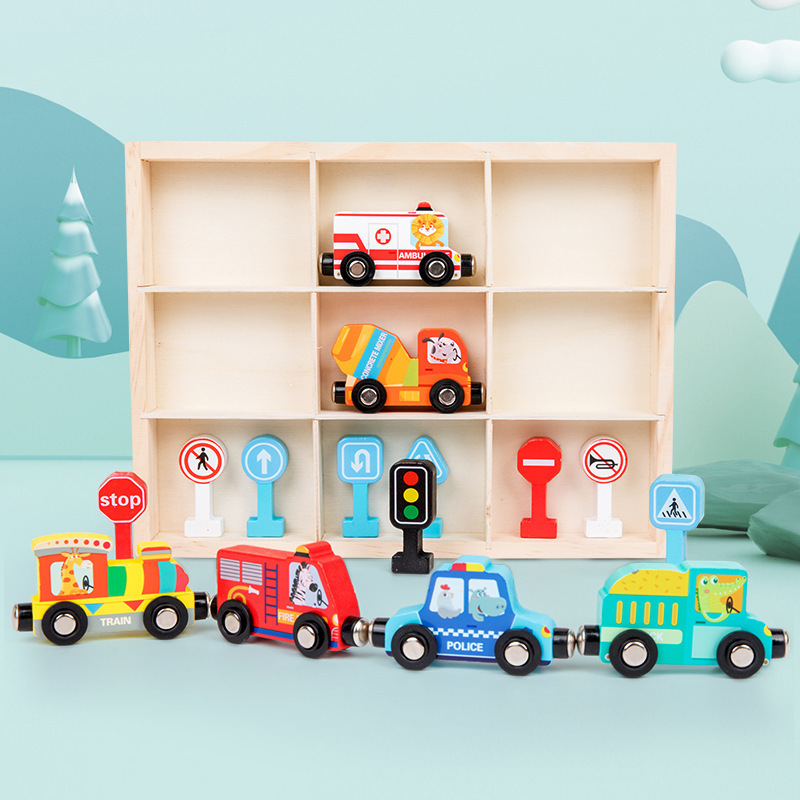 Wooden Magnetic Traffic Train Educational toy for young children Includes train tracks road signs and promotes early learning