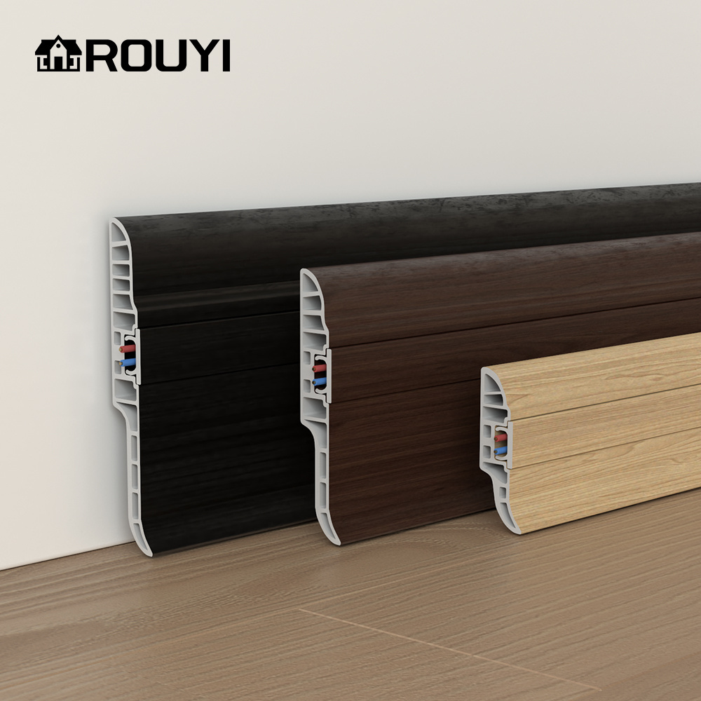 Rouyi PVC Skirting Board 8cm/10cm/12cm/15cm Aluminum plastic skirting Profiles Baseboard Kitchen With Toe Kick