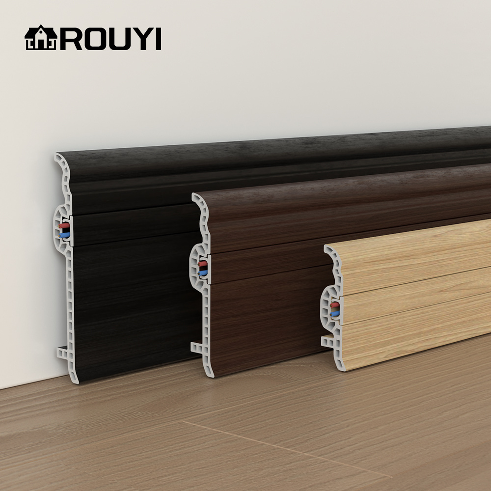 Rouyi Wooden design PVC baseboard skirting board and flooring accessories