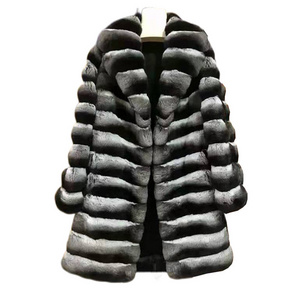 Luxury Women Winter Chinchilla Fur Coat Long Faux Fur Parka Jacket