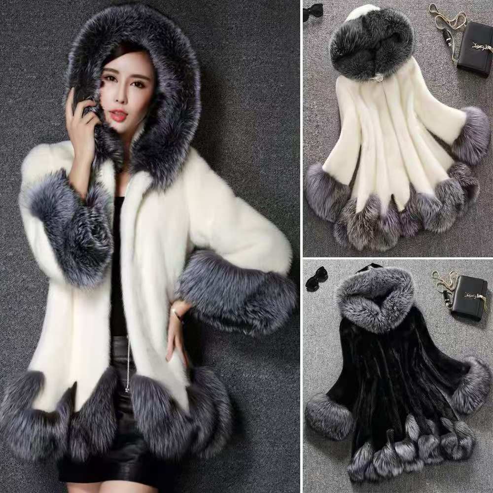 Plus Size Women Winter Faux Fur Parka Coat Fur Trim Hooded Jacket Women's Coats