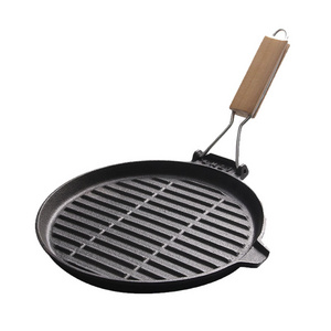 Customized Grill Pans For Stove Tops Ribbed Grill Pan Portable BBQ Grills Outdoor Charcoal Round with folding handle