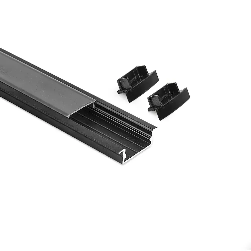 2001-BLK Black Color Recessed Aluminum LED profile for 20.7mm width double row LED Strip with PC Cover and mounting Clips