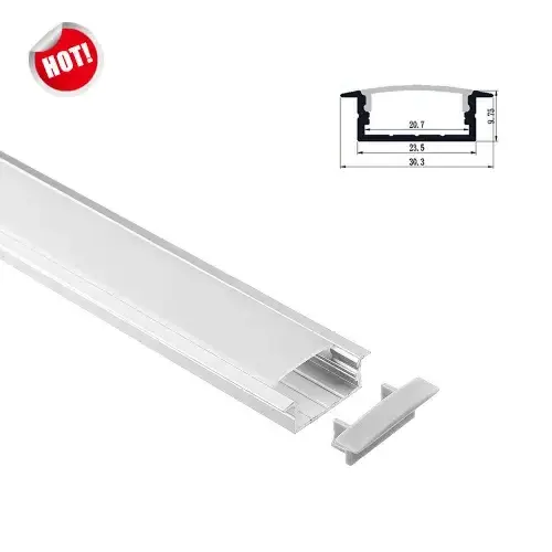 2001-BLK Black Color Recessed Aluminum LED profile for 20.7mm width double row LED Strip with PC Cover and mounting Clips