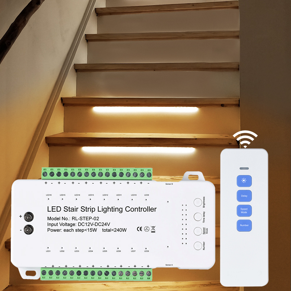 LED Stair Step Motion Sensor Light 16-way Controller Dimming COB LED STRIP Motion Night light 12V Flexible Home Ambient Lighting