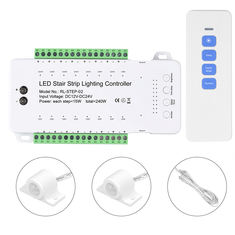 LED Stair Step Motion Sensor Light 16-way Controller Dimming COB LED STRIP Motion Night light 12V Flexible Home Ambient Lighting