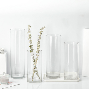 RYLAVA High Quality Classics Cylinder Hand Blown Transparent Clear Glass Vase for Home Decoration