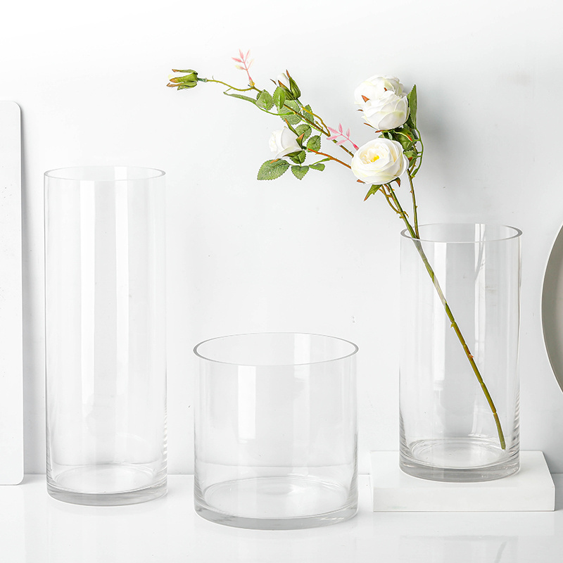 RYLAVA High Quality Classics Cylinder Hand Blown Transparent Clear Glass Vase for Home Decoration