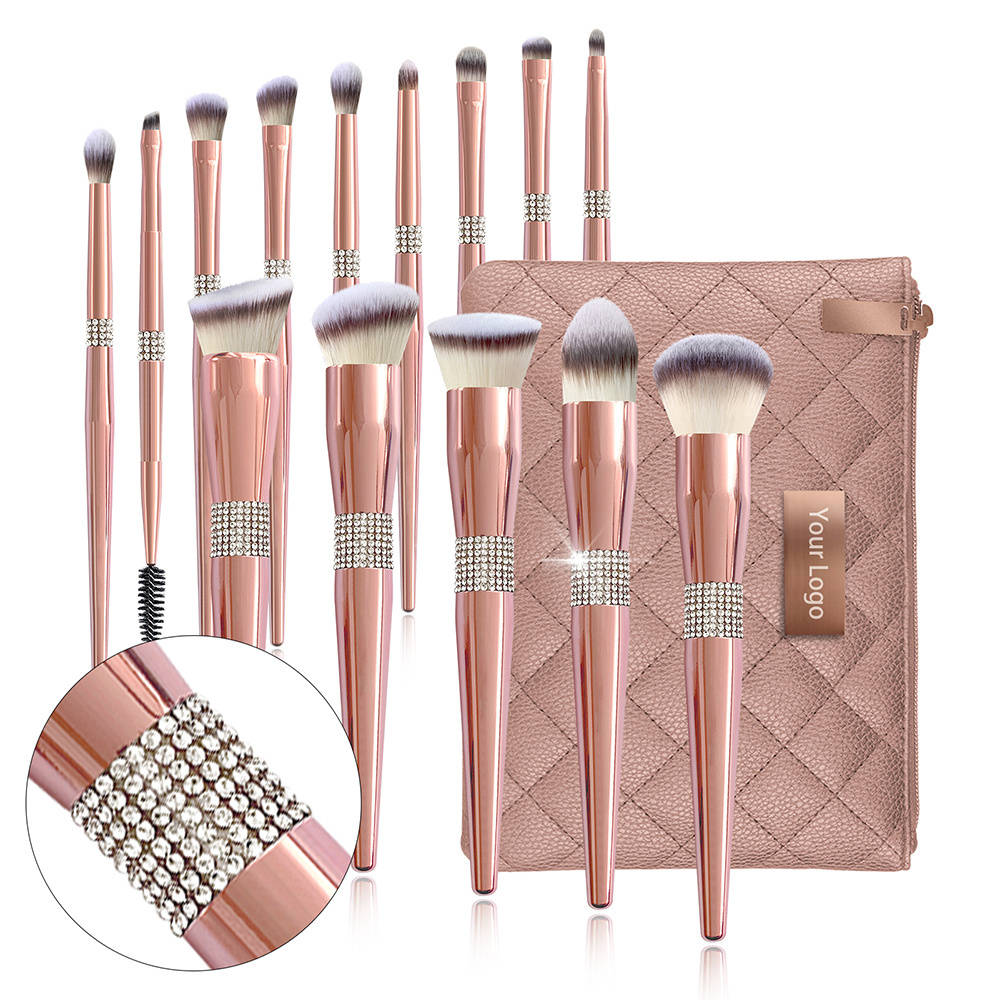 14pcs Luxury glitter bling private label makeup brush metal rose gold brush custom logo makeup brushes set