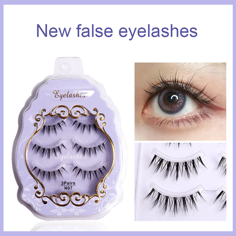 3 Pairs Natural False Eyelashes Cos Eyelashes Lash Extension Fairy Cross Big Eyes Wispy Light False Lashes