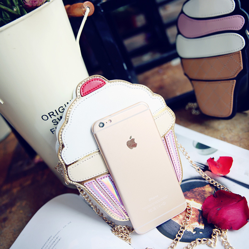 Girls Cute cartoon ice cream hamburger bag new personality creative bags Kids shoulder chain Handbag Women mobile phone bag