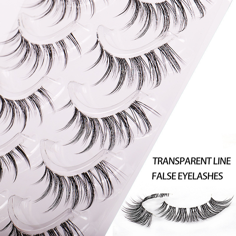 New Fashion Natural 5 Pairs Curl Invisible Transparent Band Crisscross Eyelashes With Tray Asian Products Lashes