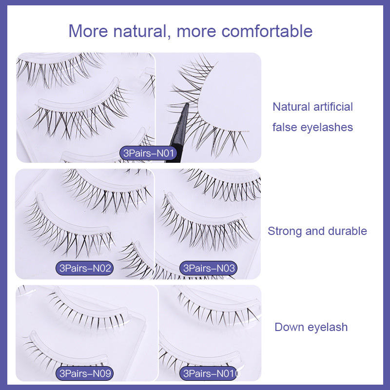 3 Pairs Natural False Eyelashes Cos Eyelashes Lash Extension Fairy Cross Big Eyes Wispy Light False Lashes