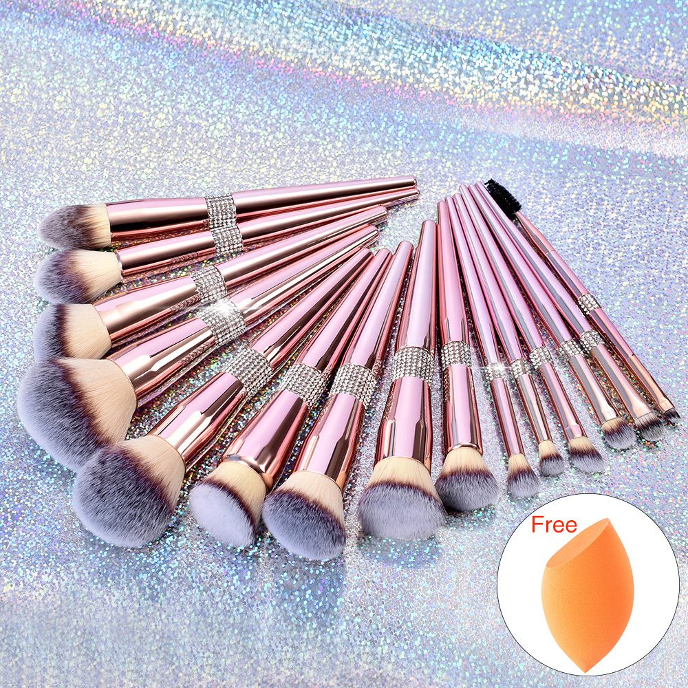 14pcs Luxury glitter bling private label makeup brush metal rose gold brush custom logo makeup brushes set