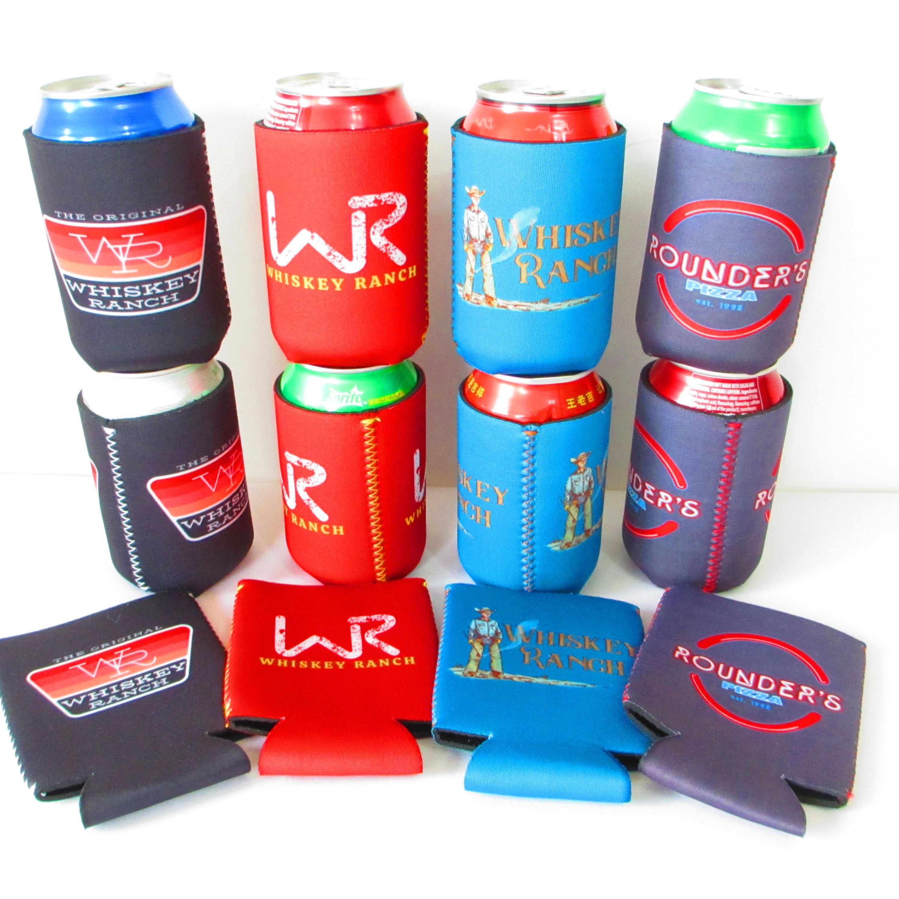 High Quality Customized Neoprene Collapsible Can Cooler With Full Color Printing As Custom Designs and colorful stitching koozie