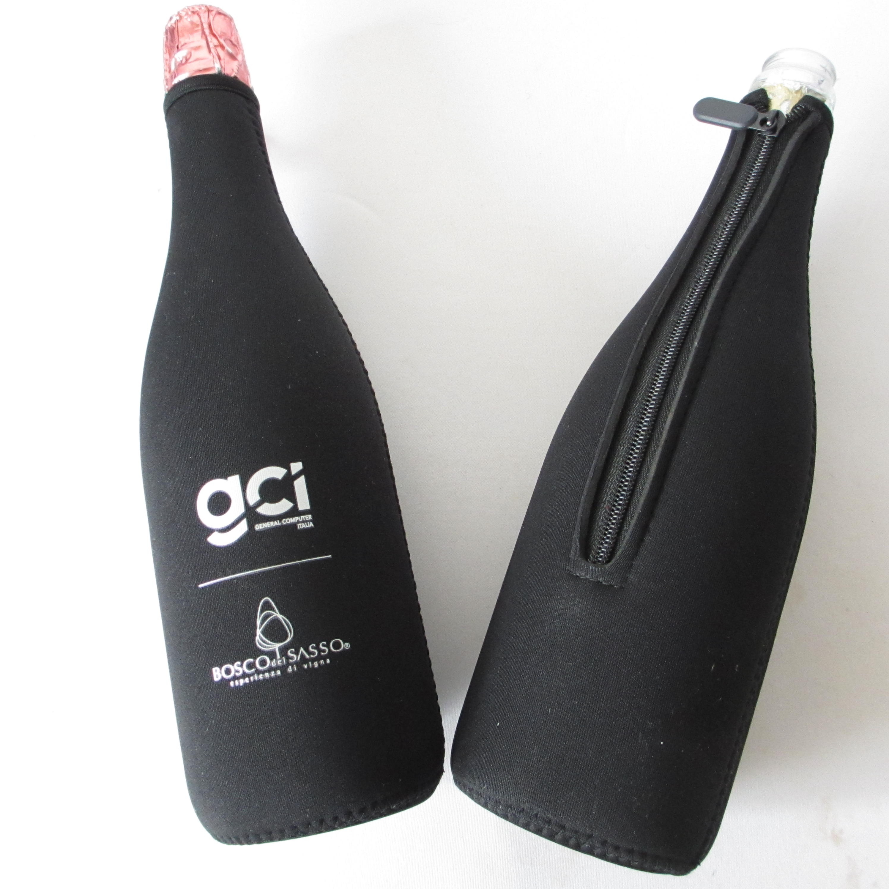 Longneck Coolers Personalized black Neoprene Long Neck Zip Up Beer bottle Champagne Wine Longneck wine cooler with sliver logo