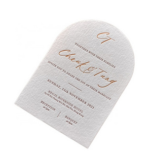 High End Letterpress Textured Arch Card Wedding Business Banquet Menu Cotton Paper Custom Printing Invitation Cards