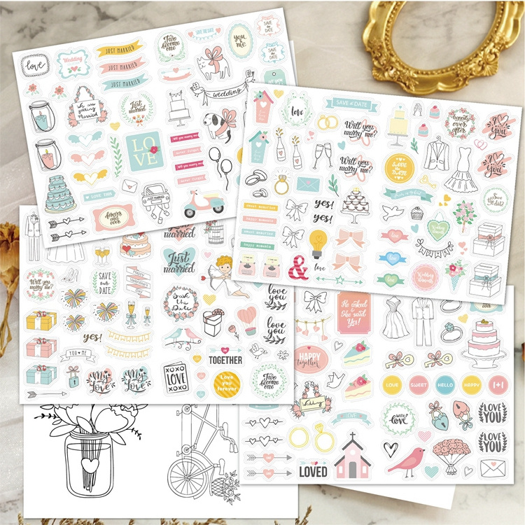 Wholesale 230pcs Creative Wedding Decoration Envelope Seal Labels Die Cut  Gift Card Packaging Cartoon Wedding Planner Stickers