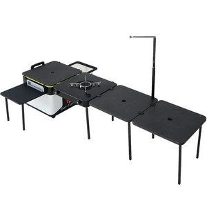 Outdoor mobile kitchen camping portable folding table integrated cooktop stove camping road trip car equipment