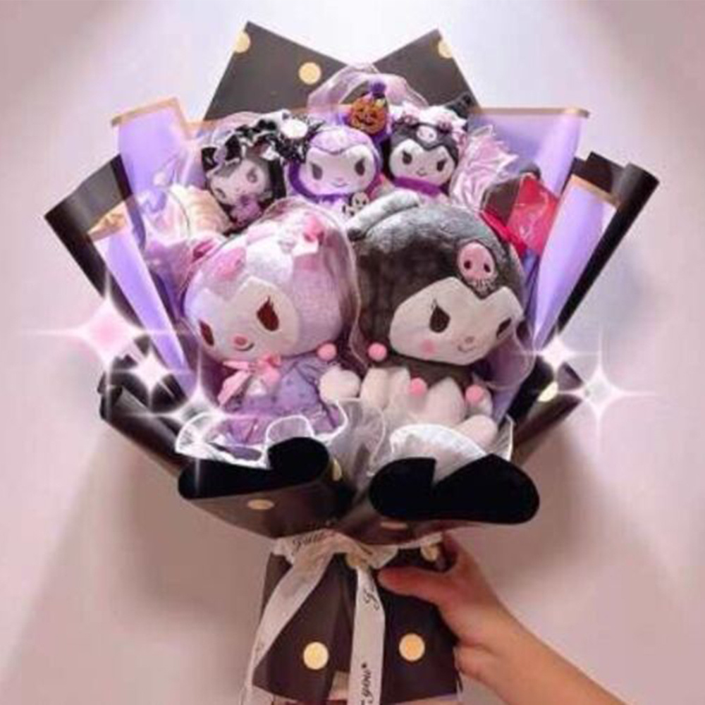 Hot Anime Plush Bouquet Kawaii  Melody Cinnamoroll Kuromi Flush Figure Doll Bouquet For Valentines Gift