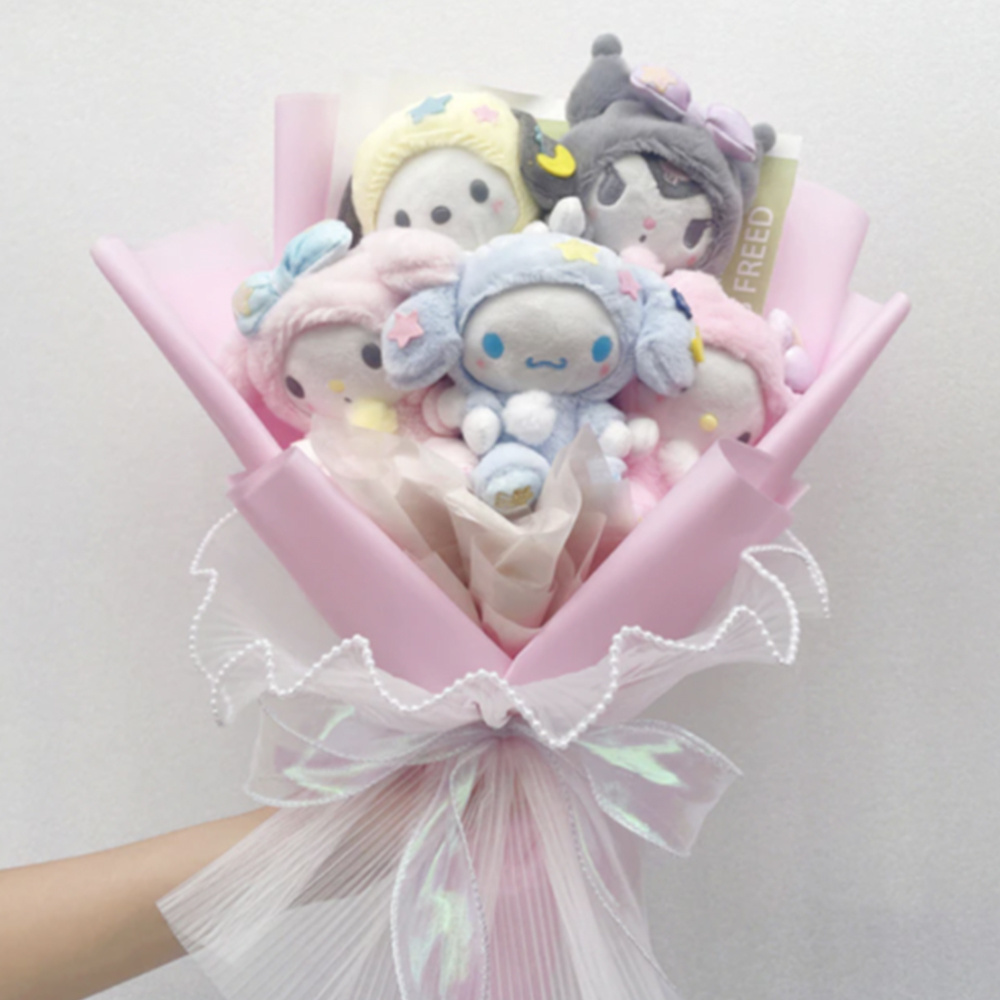 Hot Anime Plush Bouquet Kawaii  Melody Cinnamoroll Kuromi Flush Figure Doll Bouquet For Valentines Gift