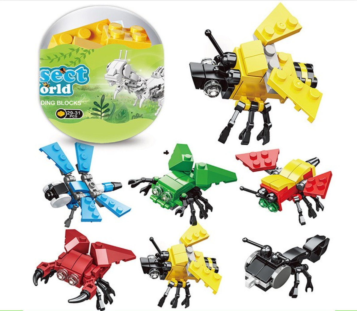 DIY in dinosaur Insects capsule animal car fun egg small particle building blocks early education intellectual toys