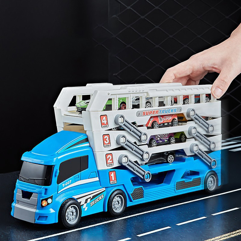 Hot Selling Fold Container Truck Diecast Model Car Construction Toys Car Carrier Friction Vehicle Toy Set