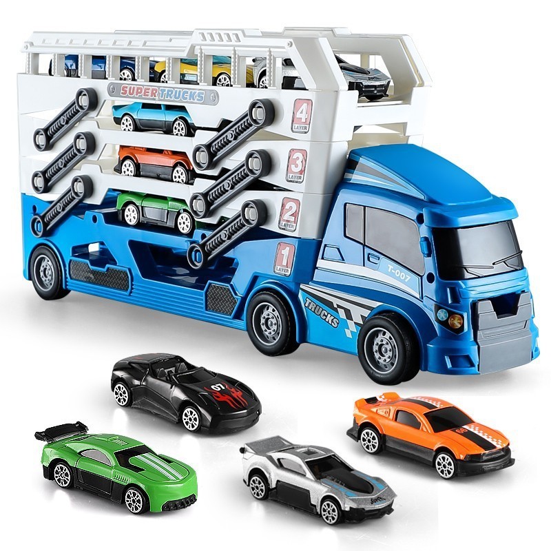 Hot Selling Fold Container Truck Diecast Model Car Construction Toys Car Carrier Friction Vehicle Toy Set