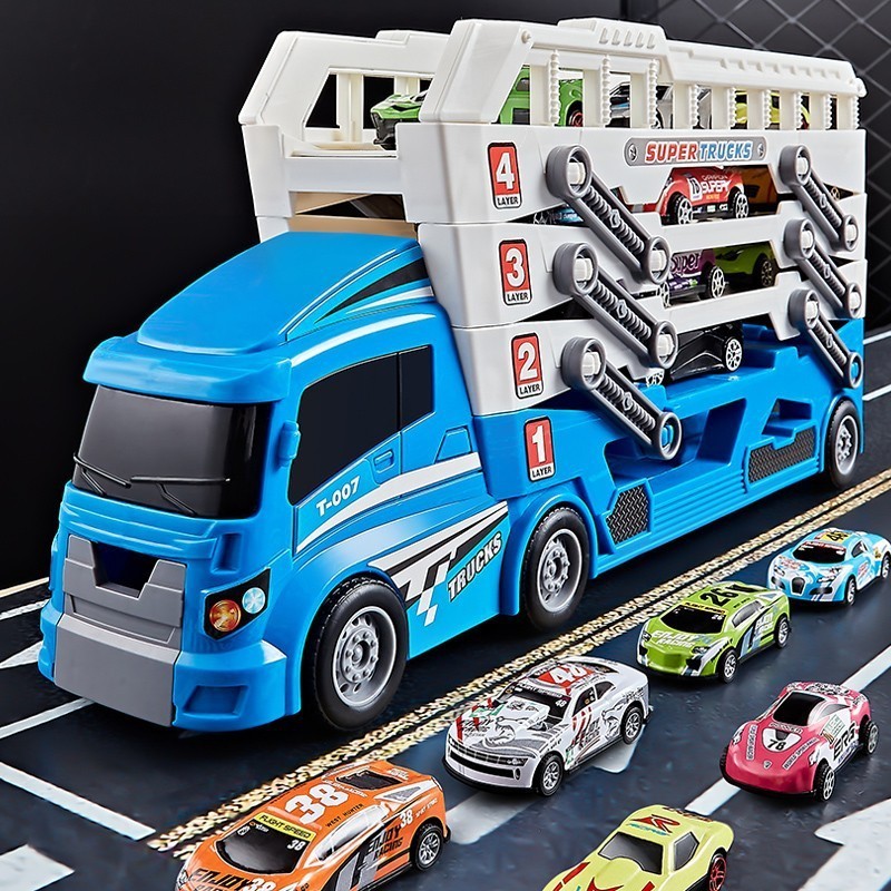 Hot Selling Fold Container Truck Diecast Model Car Construction Toys Car Carrier Friction Vehicle Toy Set