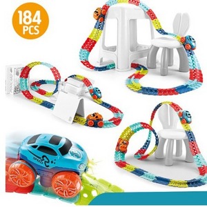 Kid Toy DIY Assemble Flexible Rail Slot Electric Racing Track With LED Light Battery Power Track Rail Car Toys