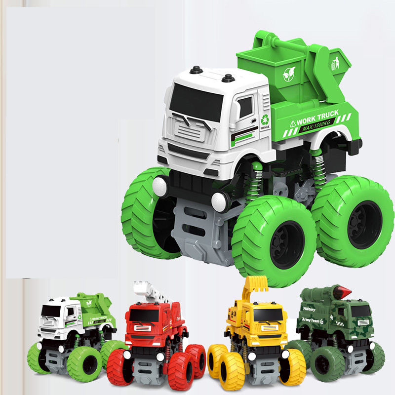 4wd green 12pcs plastic garbage truck toys set sanitation construction diecast vehicle double friction car toys