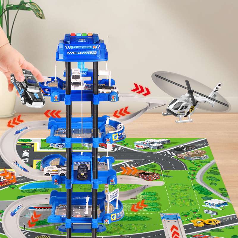 Track Toys Diecast Vehicles Police Theme Park Elevator 4 Storey Toys Electric Parking Lot Toys