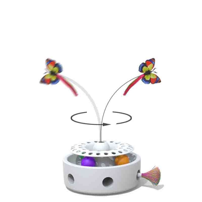 Pet Interactive Movement Toys Cat Feather Butterfly Electronic Teasing Ball Automatic 3 In 1 Interactive Cat Turntable Toy