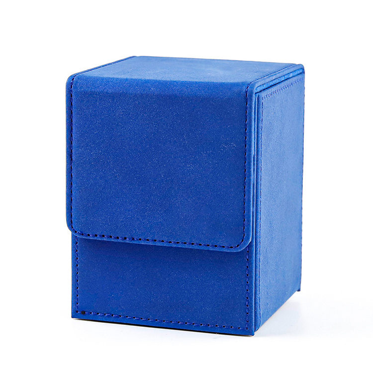 Dark Blue PU Leather Card Deck Box Large Capacity Magnetic Card Protective Holder Fits for 100+ Single Sleeved Cards