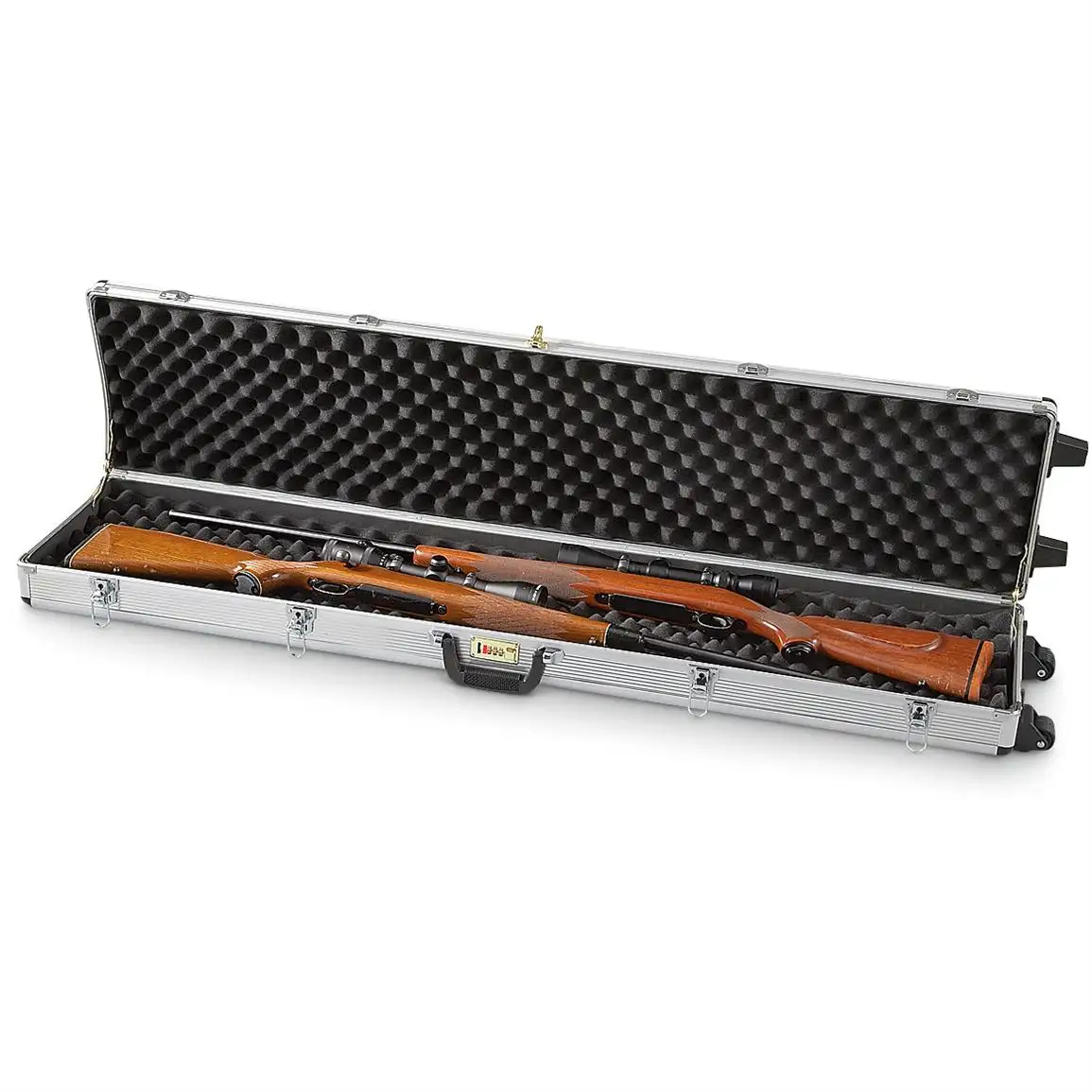 Large Double-sided Open Aluminum Carrying Gun Case for 2 Guns Storage Case With Shockproof Pre-cut Padded Foam