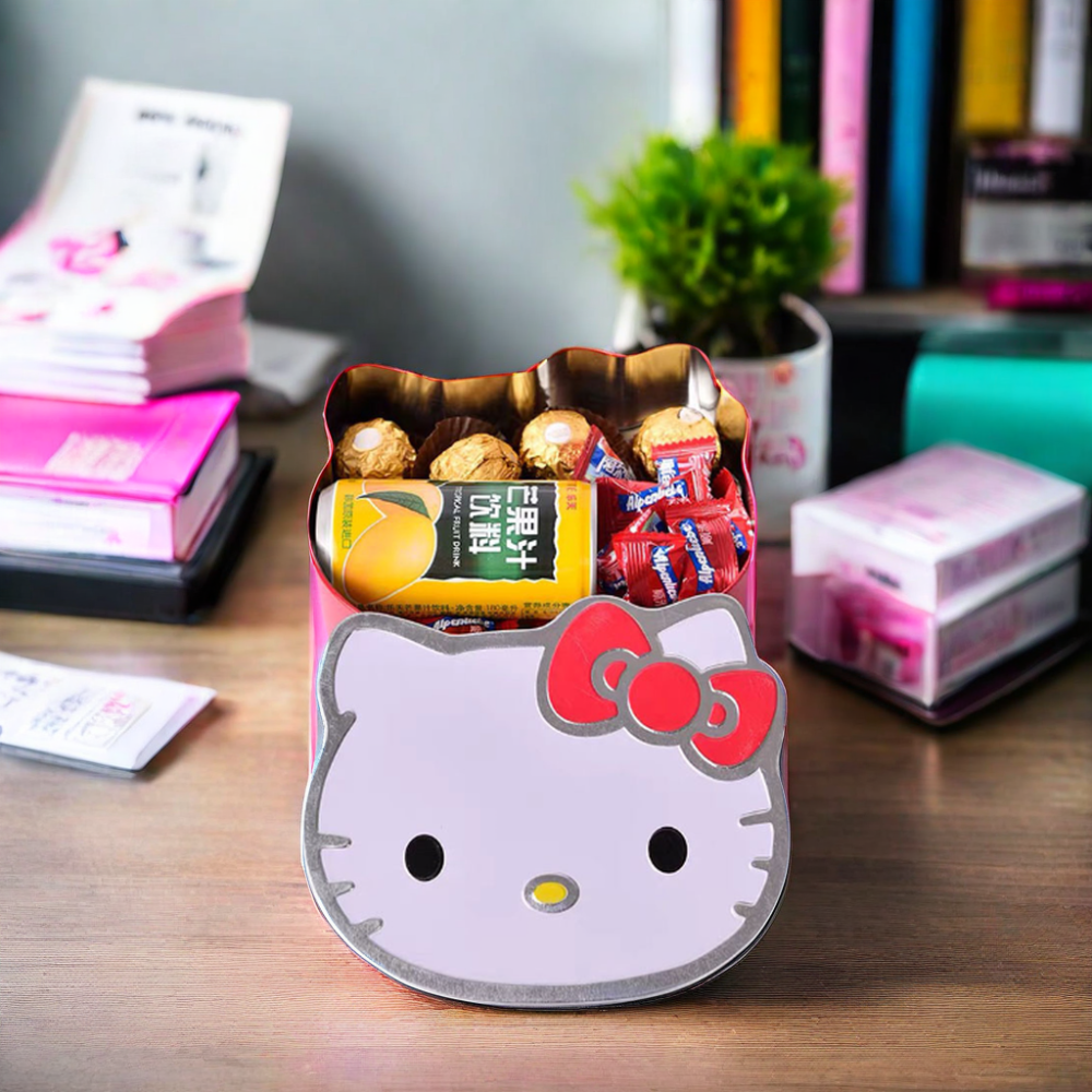 Custom Cute Irregular Pink Candy Biscuit Hello Kitty Tin Box