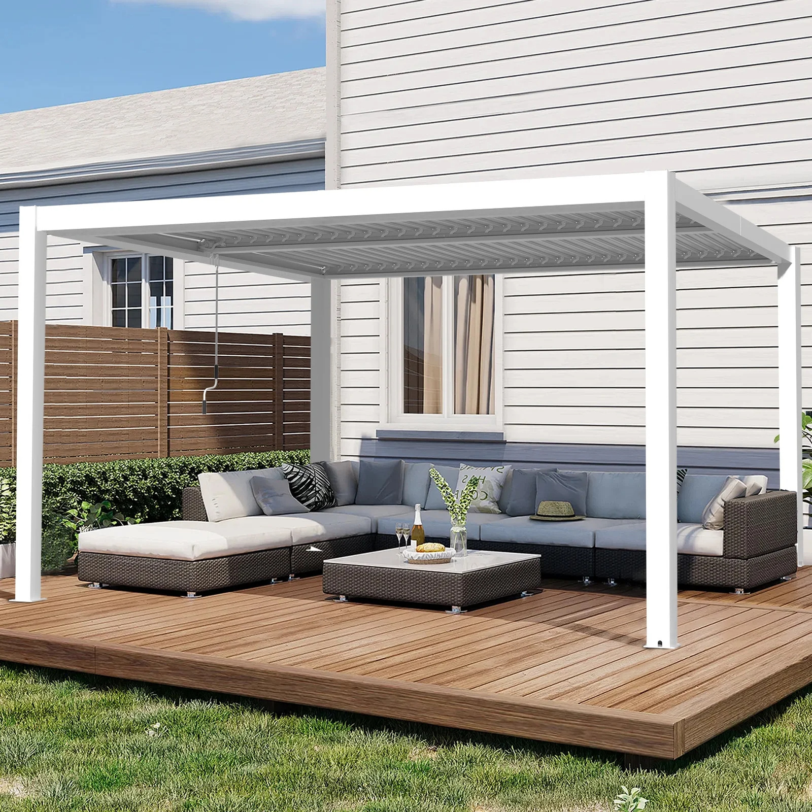 Modern Design Patio Garden Backyard Louvered Pavilion with Adjustable Aluminum Rainproof Roof Gazebo