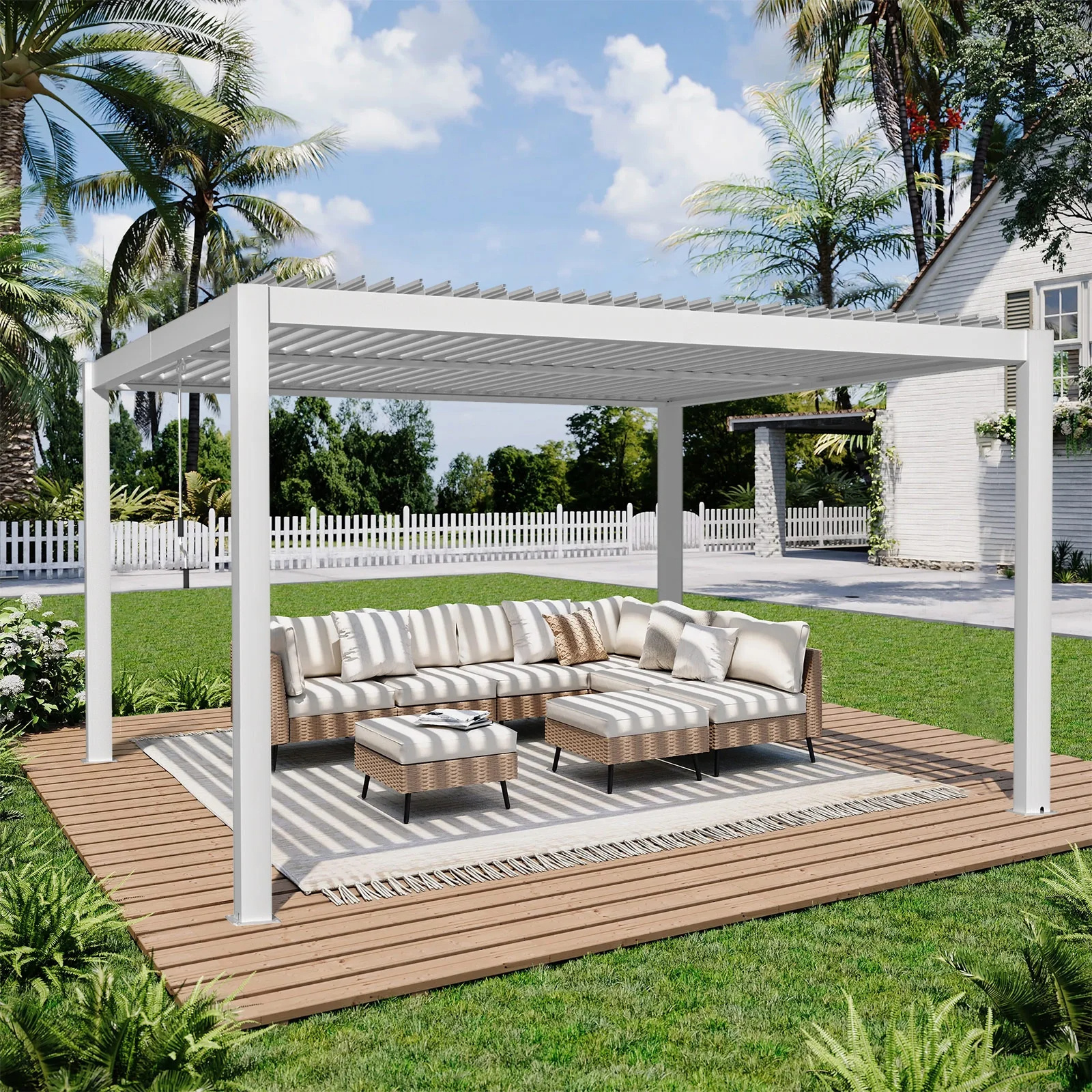 Modern Design Patio Garden Backyard Louvered Pavilion with Adjustable Aluminum Rainproof Roof Gazebo