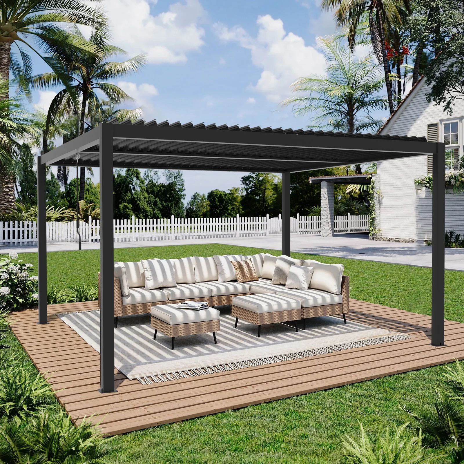 10x13 Modern Design with Adjustable Aluminum Rainproof Roof Gazebo Pergola Patio Garden Backyard Louvered Gazebo