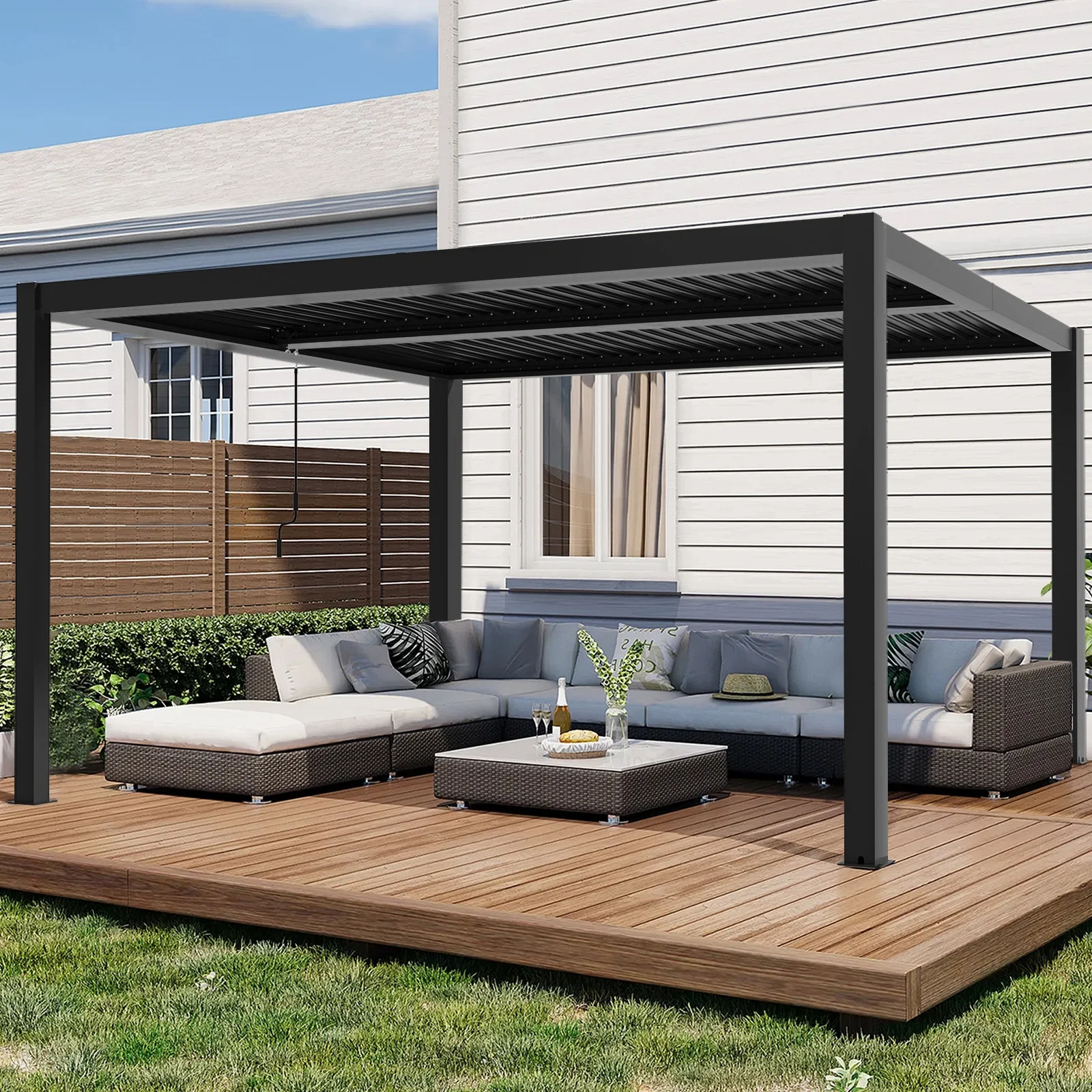 10x13 Modern Design with Adjustable Aluminum Rainproof Roof Gazebo Pergola Patio Garden Backyard Louvered Gazebo