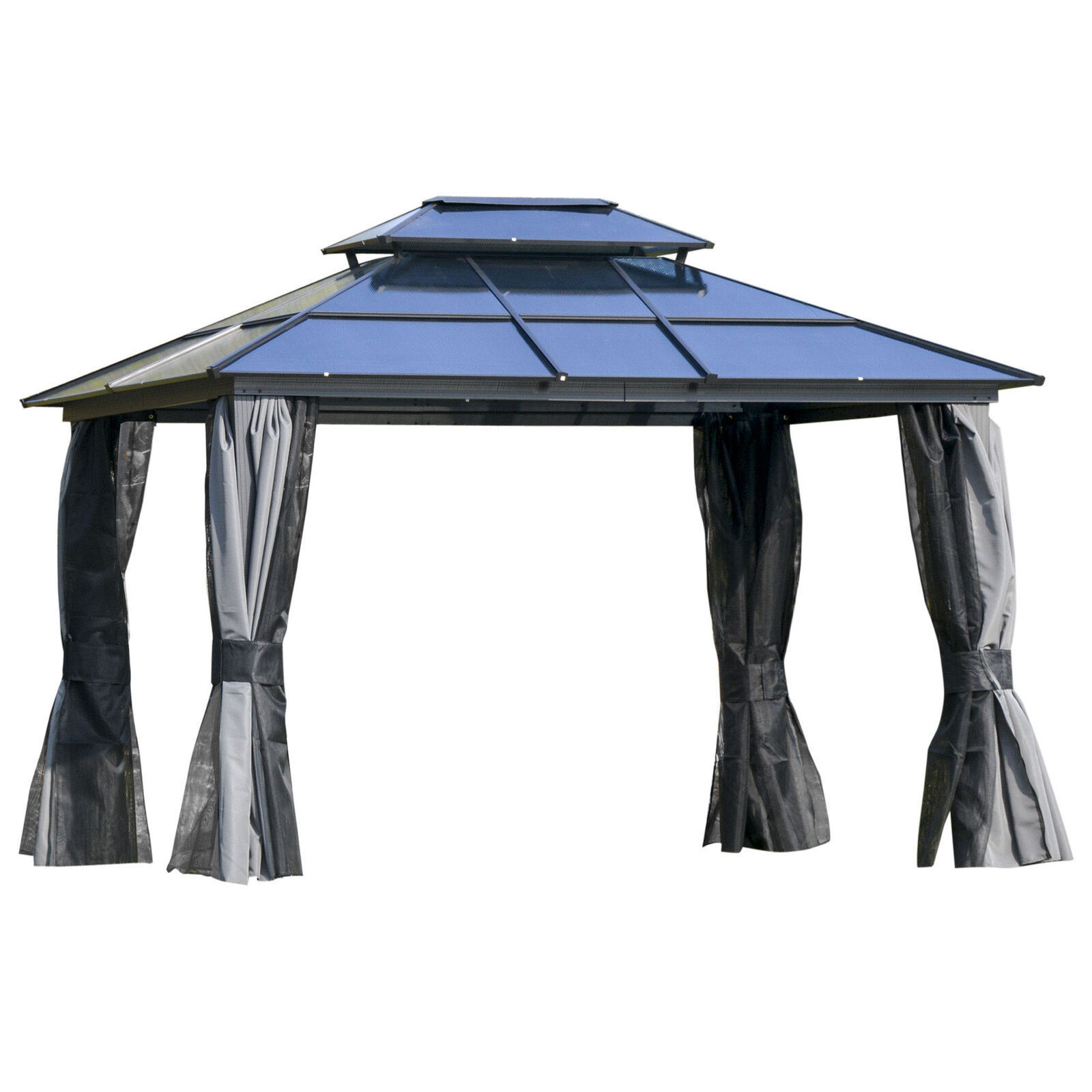 10x12 Outdoor Patio Gazebo Garden Aluminum Frame Gazebo Double Hard Top Roof with Mosquito Net Curtain Gazebo for Sale