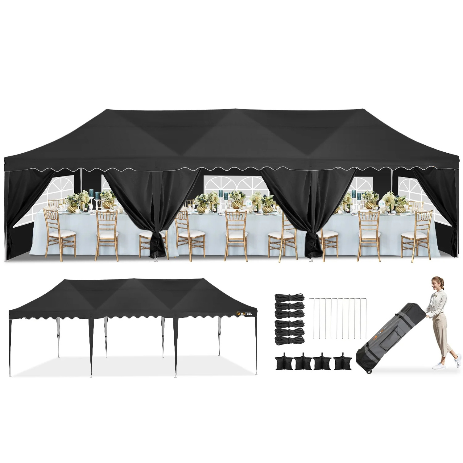 10x30 Outdoor Pop Up Wedding Party Canopy Tent Camping Event Tent with Side Wall Window