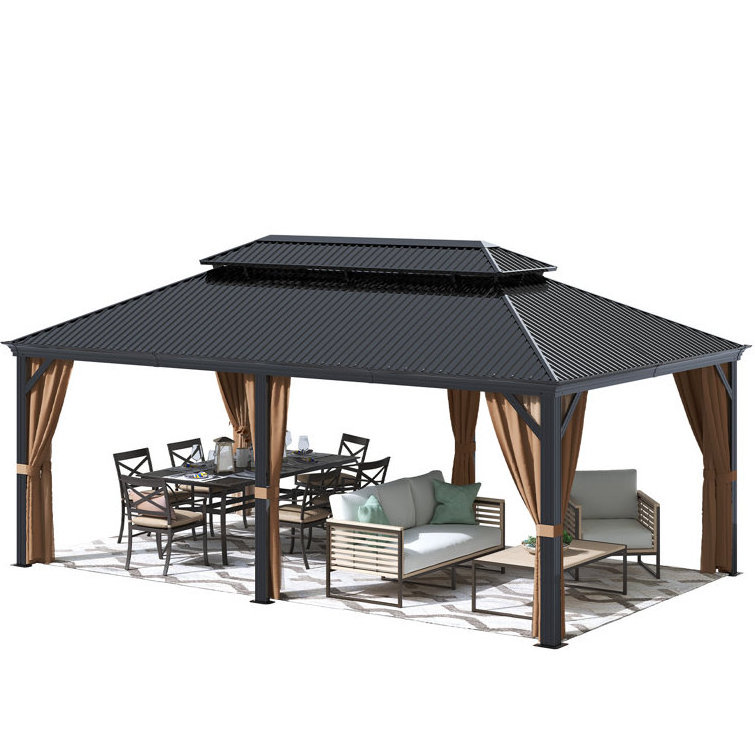 10x20 Outdoor Gazebo Galvanized Steel Double Top with Mosquito Net Pavilion Hard Top Gazebo Garden Terrace Gazebo