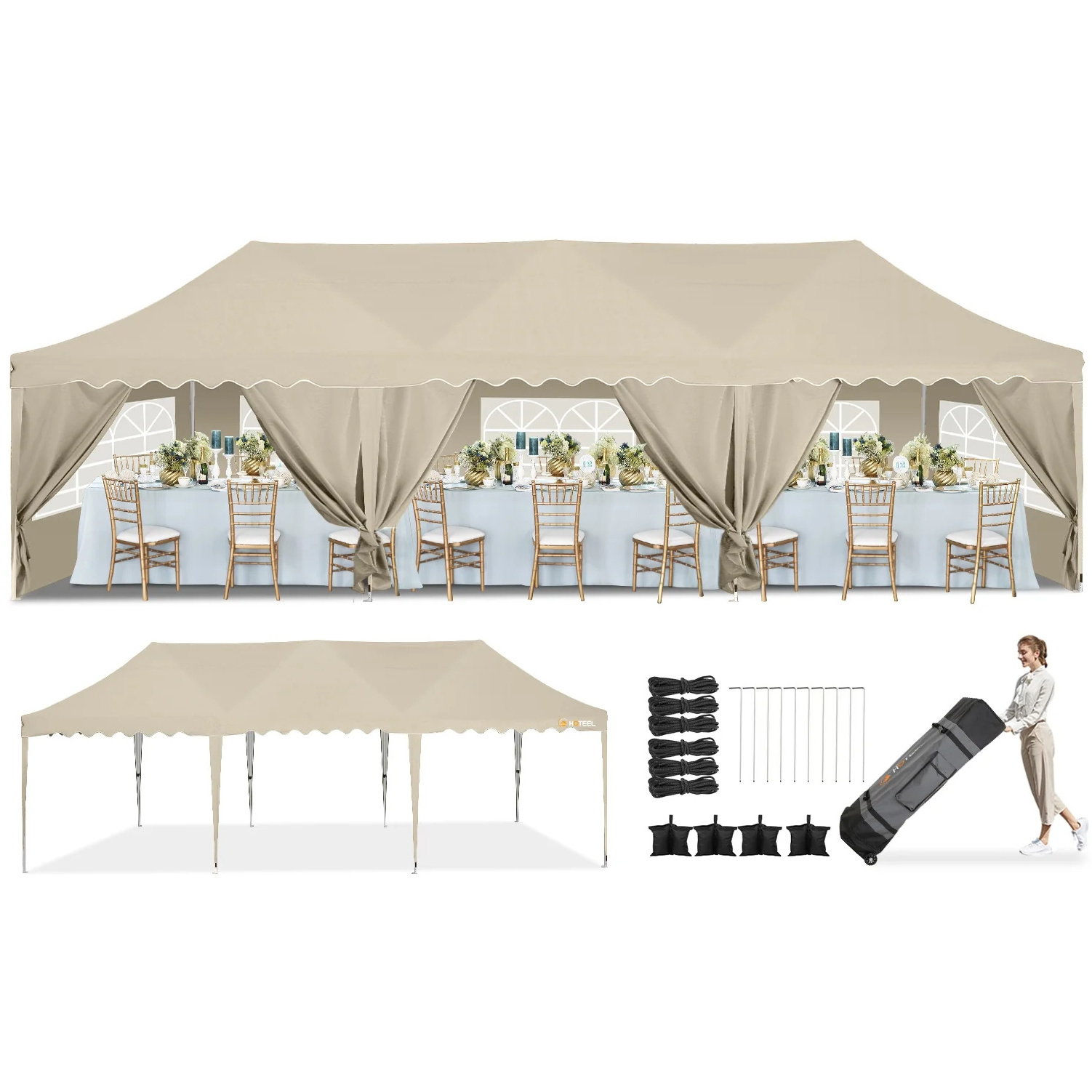 10x30 Outdoor Pop Up Wedding Party Canopy Tent Camping Event Tent with Side Wall Window