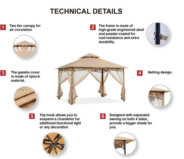 9x9 patio Gazebo With Mesh Wall Outdoor Patio Rainproof Shade Pavilion Tent