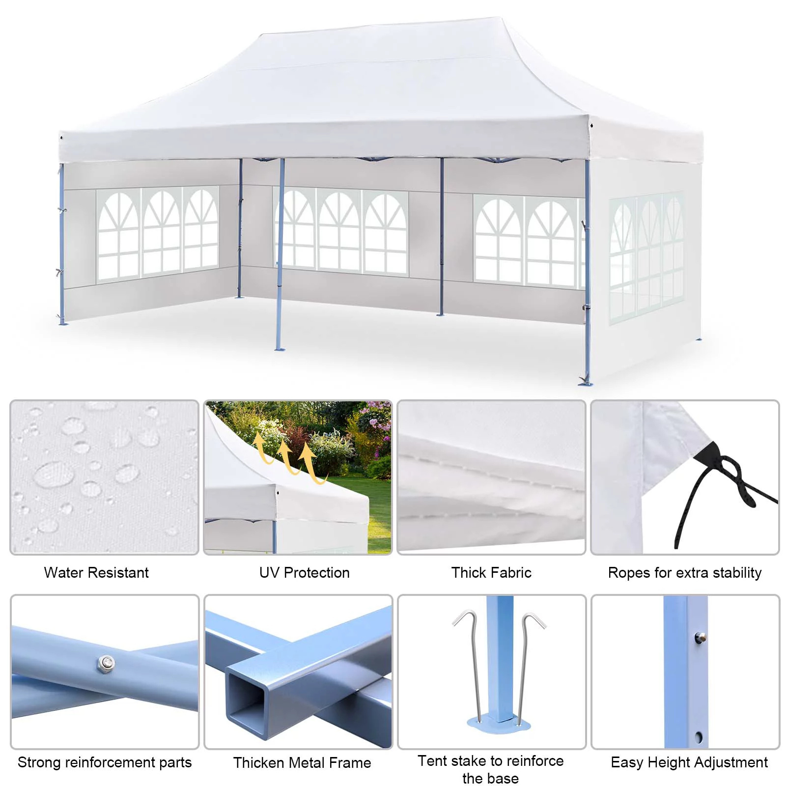 10x20 Pop Up Canopy Tent with Side Walls and Window Tent Gazebo Party Commercial Tent