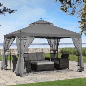 New 10x10 Outdoor Courtyard Garden Gazebo With Mosquito Net Windproof Sunshade Pavilion Terrace Gazebo